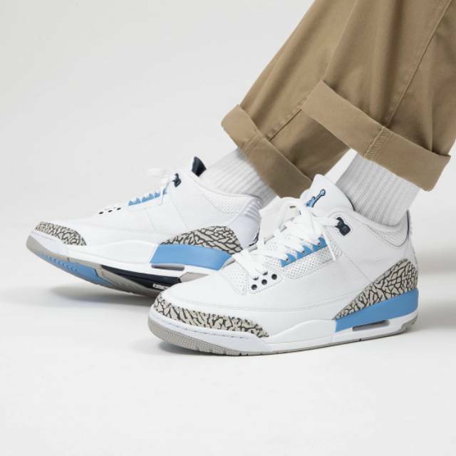 Nike Air Jordan 3 Retro Unc White Univercity Blue Cement Grey Shopee Malaysia