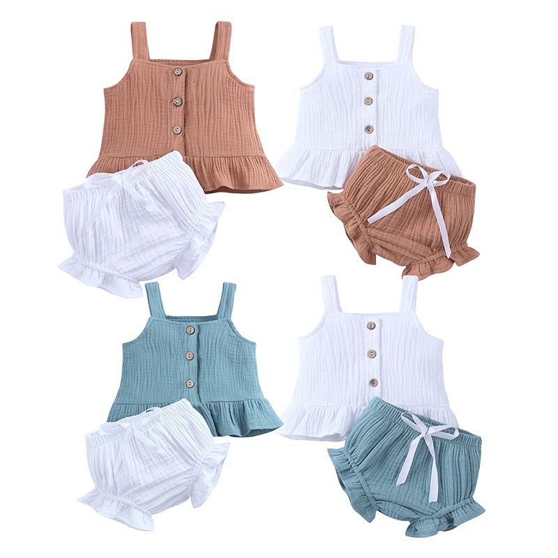 Summer 2PCS Newborn Baby Girl Clothes Knitted Vest Crop Tops Shorts Pants Outfit Knitted Crop Top+ Shorts Outfits Ribbed Outfit