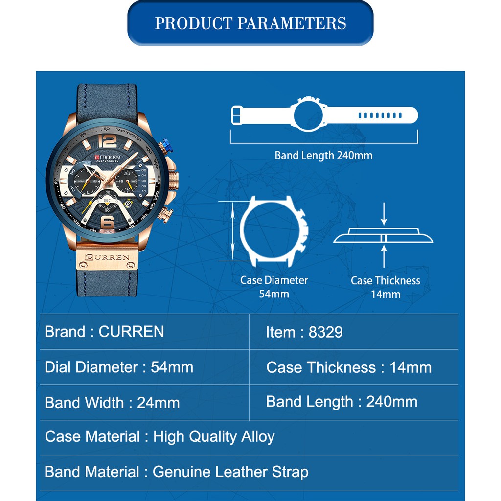 Curren M8329 Men S Watch Waterproof Belt Calendar Six Pin Quartz Shopee Malaysia