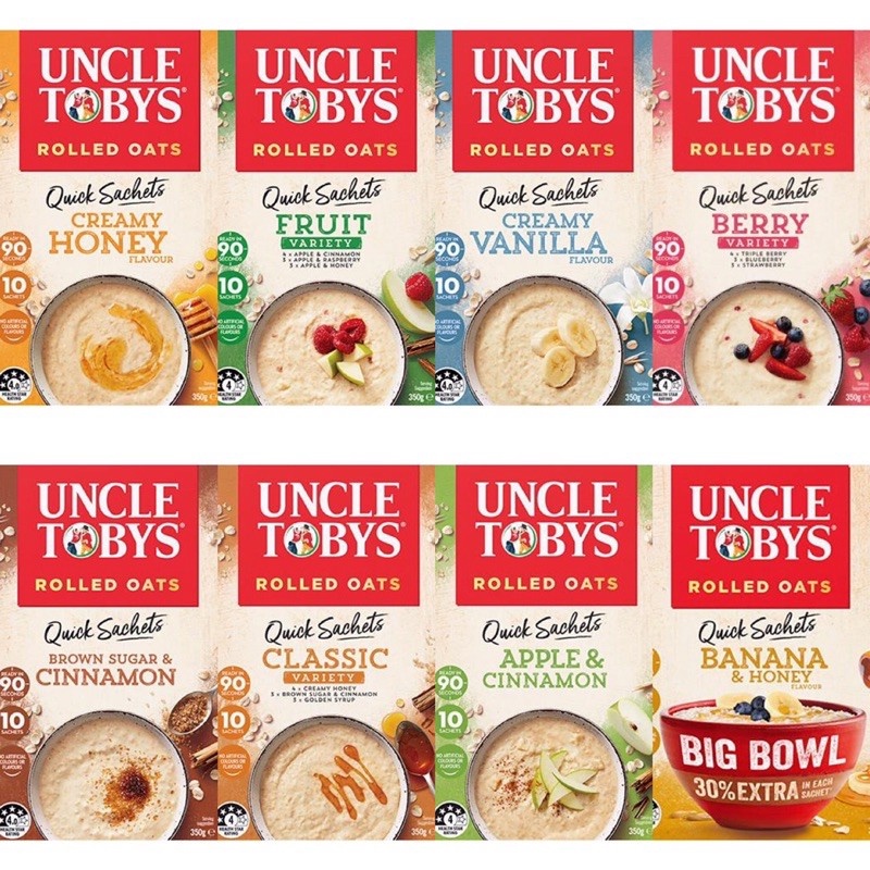 (RESTOCK)UNCLE TOBYS instant oat Quick Sachets 10 sachet original and variant flavor big bowl