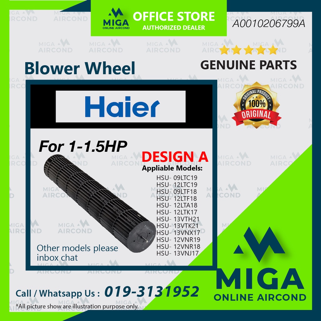 [ORIGINAL/GENUINE] HAIER®️ Aircond Wall Aircond 1HP-1.5HP/2-2.5hp Inverter / Non-inverter Original Fan Cross Blower