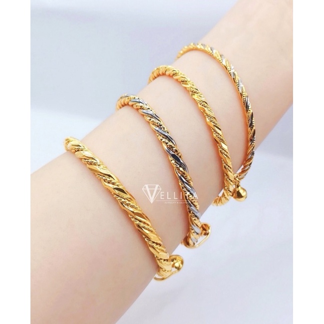 [VJ] Bangle "Stackable String" Bangles 999.9 Premium Bangkok Gold Plated {Gelang Tangan Kapal Tali}Persist Ori 916