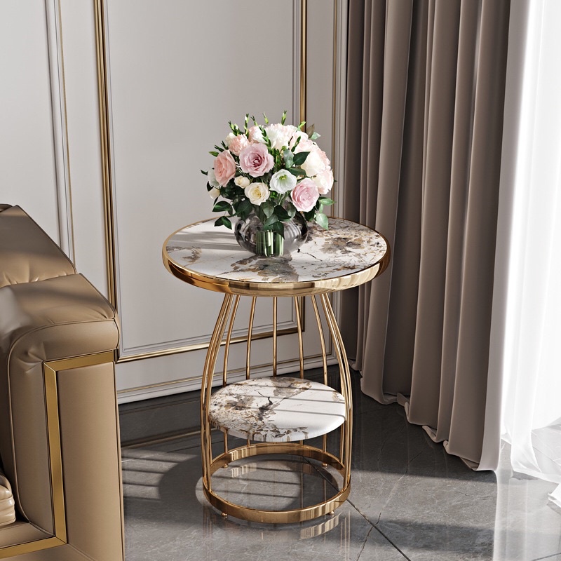 New Light Luxury Small Marble Coffee Table Stainless Steel Side Table