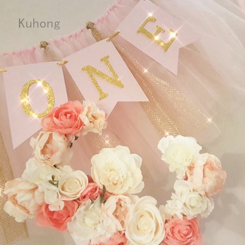 Kuhong 1st Birthday Flag Baby Girl Boy One Year Birthday Banner