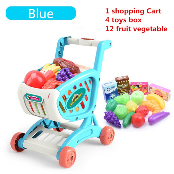 【Z2I】Kids Shopping Cart Supermarket Grocery Trolley With Fruit Vegetable