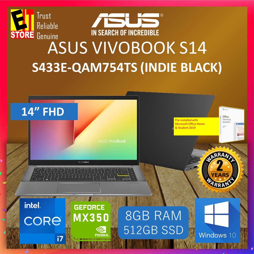 Asus Vivobook S14 S433e Qam754ts Laptop Indie Black I7 1165g78gb512g Ssdmx35014fhdw10