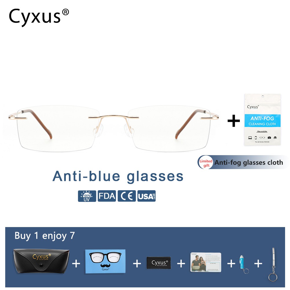 Cyxus Blue Light Filter Anti Eye Strain Computer Glasses Rimless Ultralight Glasses Womenman 