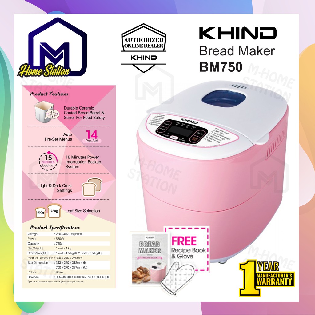 Khind Bread Maker 14 Preset Menus Ceramic Coated Barrel Bm750 750gram Trio Tbm 106 750g Mesin Pembuat Roti Doh Dough