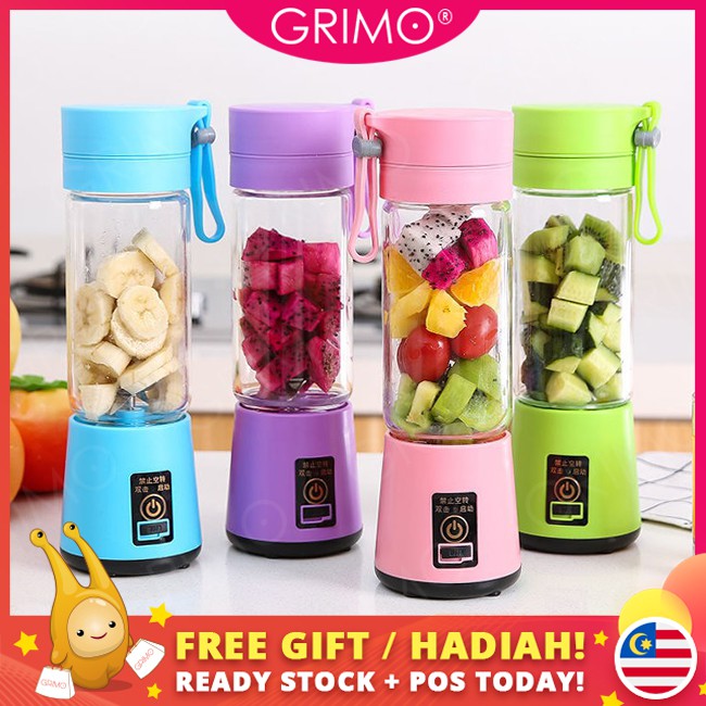 READY STOCK🔥GRIMO USB 4 & 6 Blades Electric Mesin Maker Dispenser Portable Kitchen Gift Fruit Juice Blender