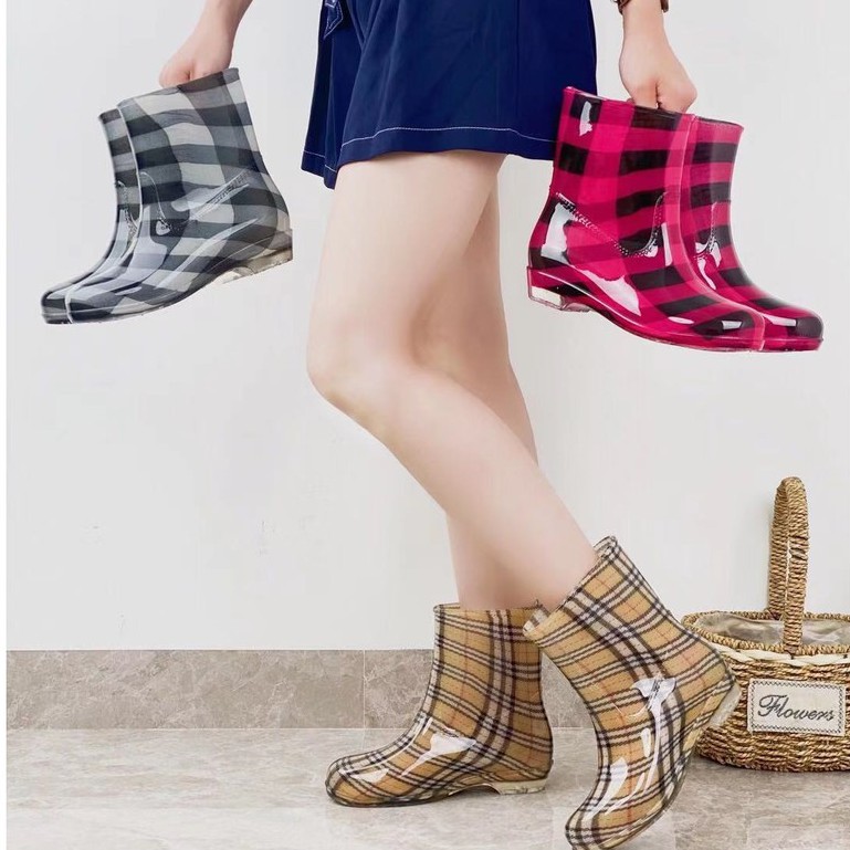 【E&S】Bota Simple Plain Rain Flood Boots for woman