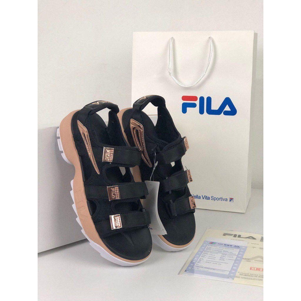 fila sandals black and gold