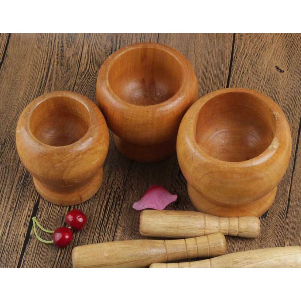 Ready Stock!!! 10cm /11cm/ 12cm Wooden Garlic Mortar and Pestle Spice Grinder Mortar with Pestle