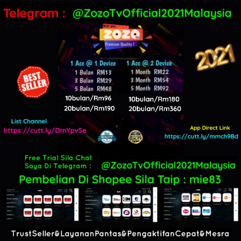 Buy Zozo Tv Iptv Official Free Trial Viral Iptv Live Tv Movie Epg Malaysub Indo Sub 2021 Iptv New No Lag Seetracker Malaysia