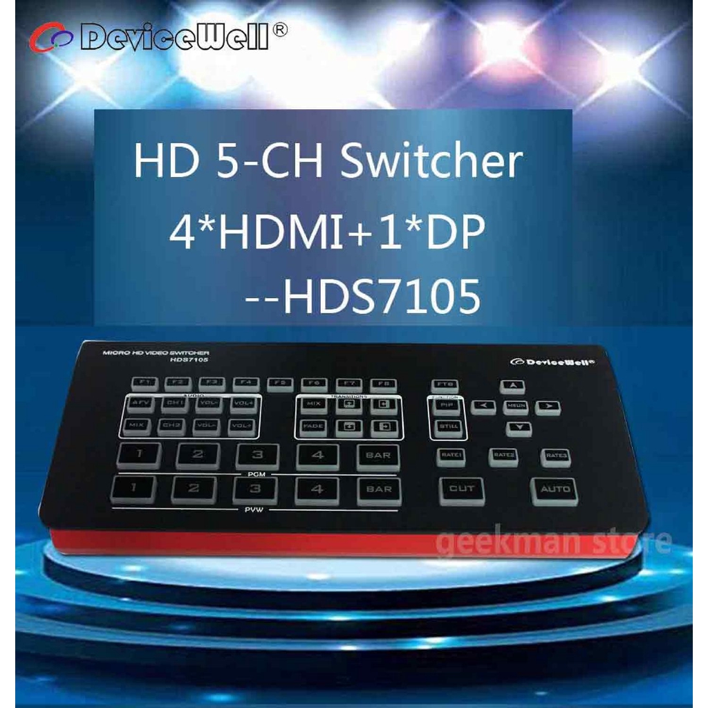 Devicewell Hds7105 Mini Switcher 4 Hdmi 1 Dp Inputs Hd 13k Video Switcher Multi View For New Media Live Broadcasts Youtube Tv Shopee Malaysia