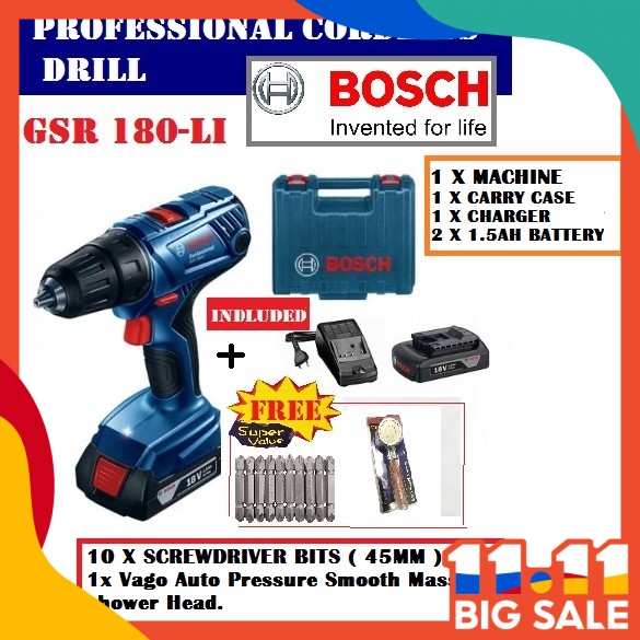 Bosch Gsr 180 Li Professional Cordless Drill Driver 0 601 9f8 1l0 Free Gift Shopee Malaysia