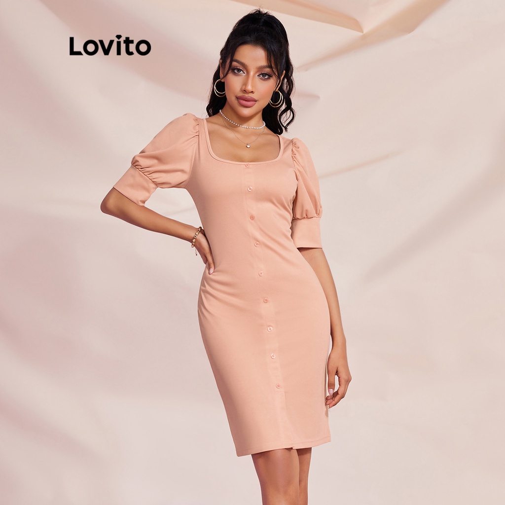 Lovito Exclusive Stippling World Elegant Plain Square Neck Puff