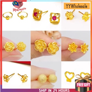 YYWholesale ER50 Subang Emas Bangkok & Subang Emas Korea Anting Emas Korea Gold Earrings 1Pair Design Random Anting2