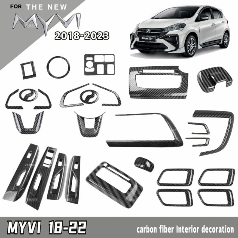 Vemart Perodua myvi gen3 mg3 2018-2022 carbon fiber steering wheel frame cover accessories myvi fl Interior decoration