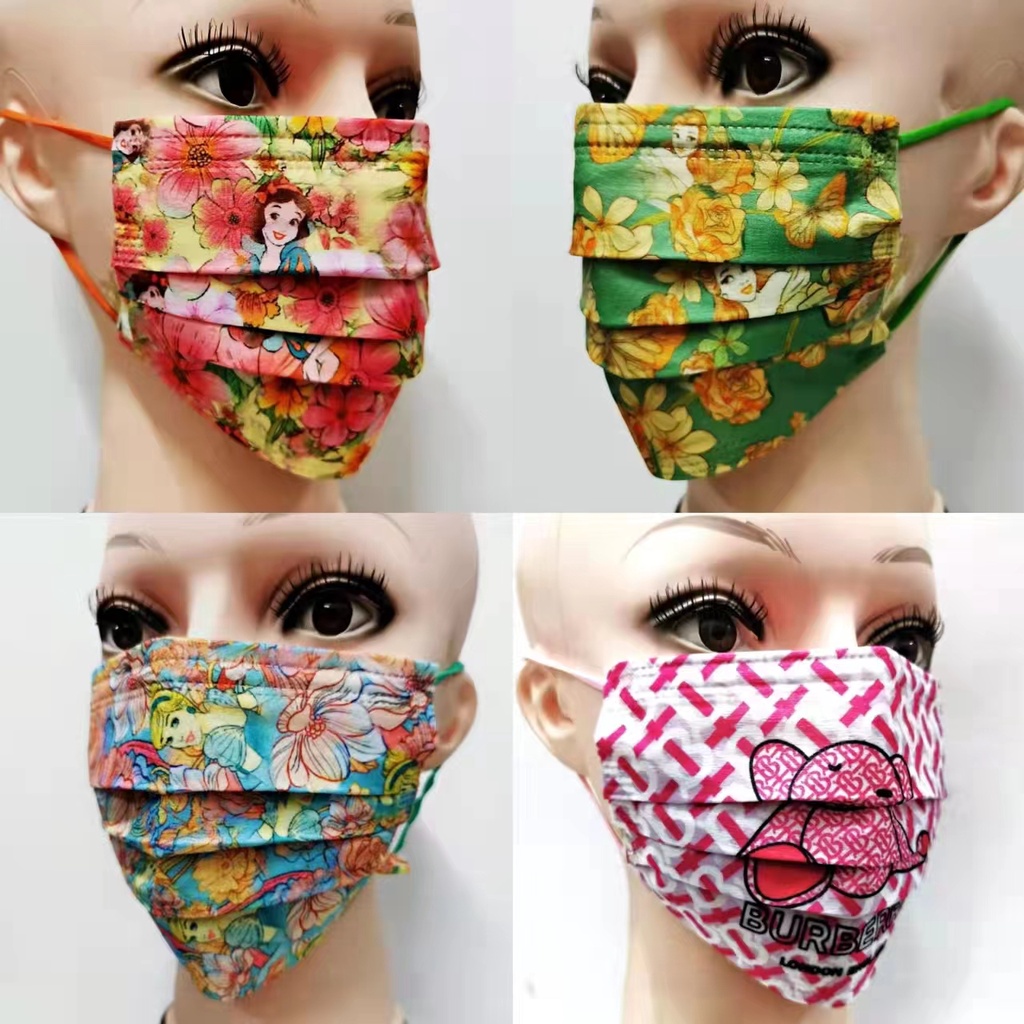 10pcs Mask Bercorak Bunga 3ply Flower Mask Headloop/Earloop Butterfly