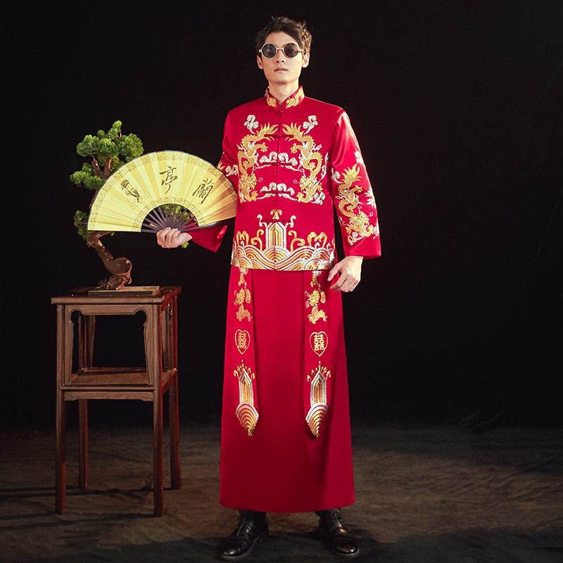 Buy Men Qipao Cheongsam 盘金绣工艺秀禾服男装中式新郎结婚礼服古装龙凤褂男士敬酒服 Seetracker Malaysia