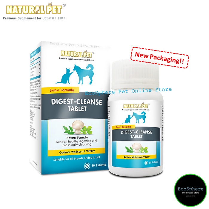 NATURAL PET Digest-Cleanse Supplements For Dogs & Cats - 30 Tablets [Dog Supplement | Cat Supplement]