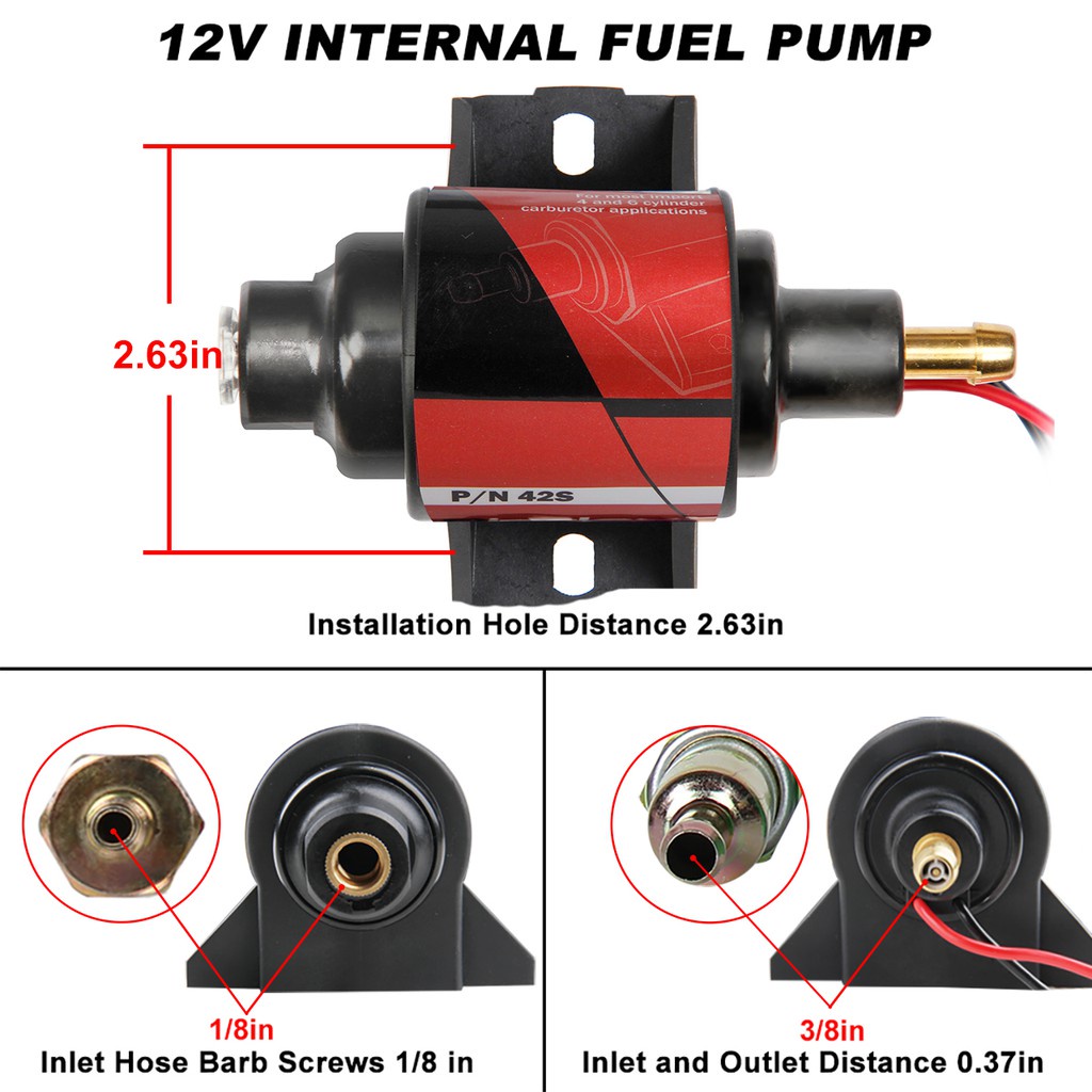 42S Universal Electric Fuel Pump Carbureted Applications 4/6 Cyl 42GPH 2-3.5PSI
