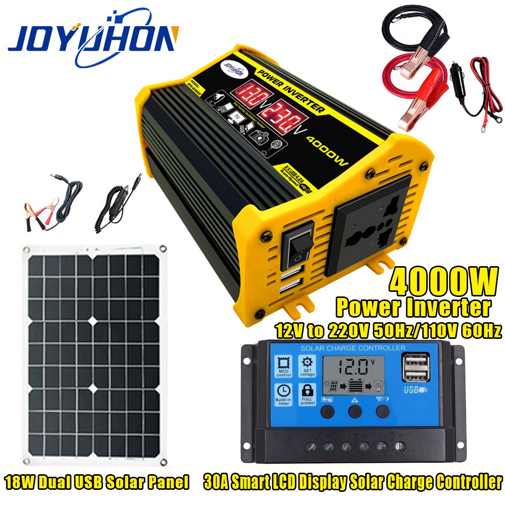 JOYUHON 4000W power inverter system with 18W solar panel and 30A solar ...