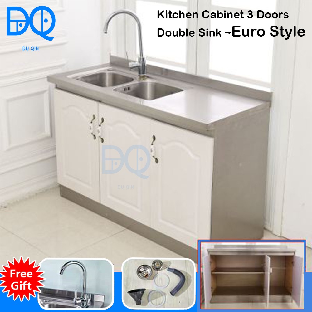 Ready Stock Kitchen Cabinet Stainless Steel 3 Doors With Double Sink Euro Style Shopee Malaysia