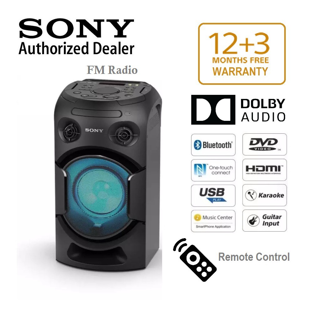 Free Microphone Sony Mhc V21d All In One Bluetooth Party Speaker With Karaoke Lights Dvd Player Fm Radio Shopee Malaysia