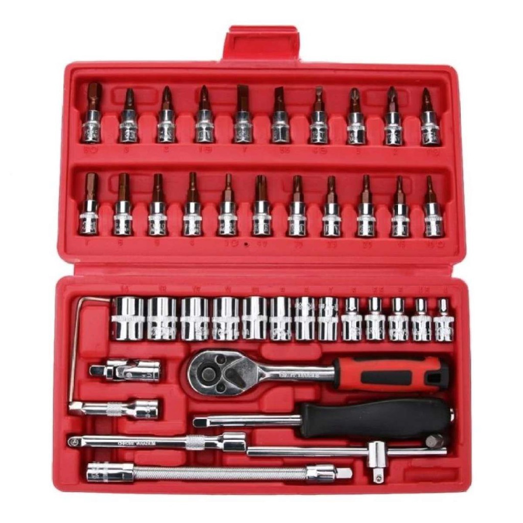 46pcs Chrome Vanadium Socket Set Tool Box Set Ratchet Spanner Wrench