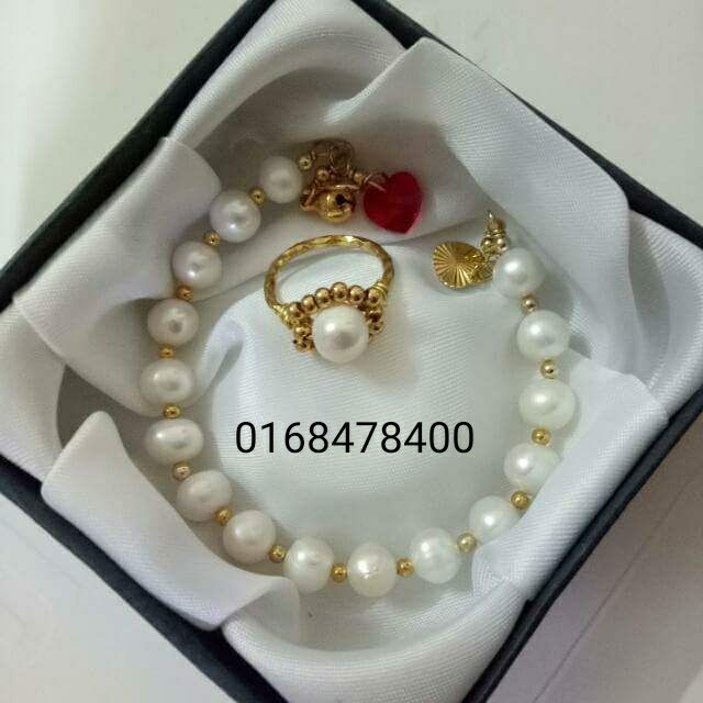  GELANG  TANGAN  SET CINCIN SUASA MUTIARA  ASLI SABAH IKAT 