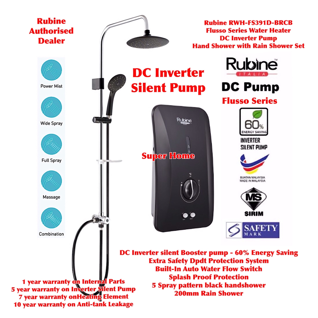 Rubine DC Inverter Silent Booster Pump Water Heater with Rain Shower
