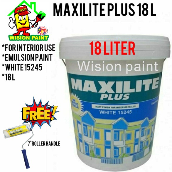 18l 18 Liter White Maxilite Plus Emulsion Paint Free Roller 7 Set Dulux Paint Brand Wall And Celing Finish Shopee Malaysia