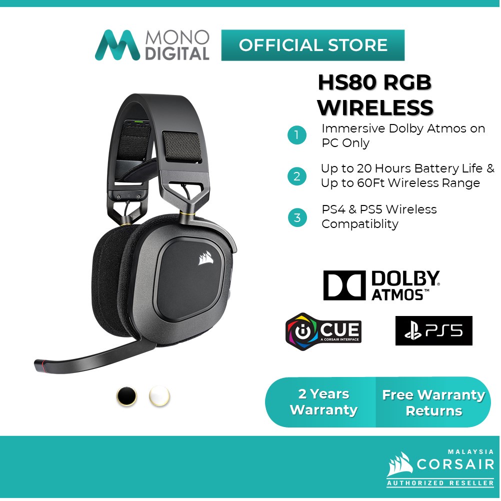 Corsair Hs80 Rgb Wireless Dolby Atmos Premium Gaming Headset With Spatial Audio Ca 9011235 Ap 7541