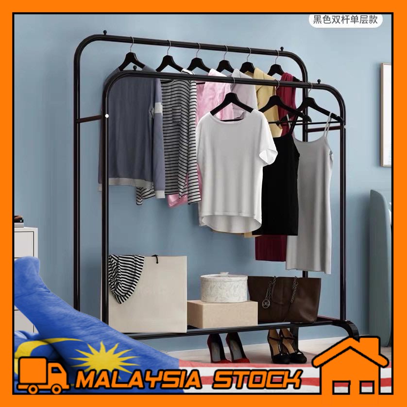 Metal Folding Single/Double Rod Clothing Hanger Rack Rak Gantung Baju