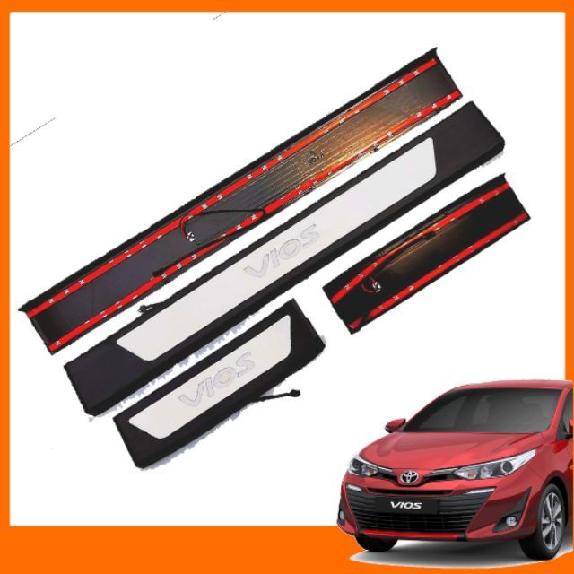 Image result for Toyota VIOS 2019 Black Chrome Stainless Steel Blue LED Car Door Side Sill Step Plate (4 Pcs) Plug & Play