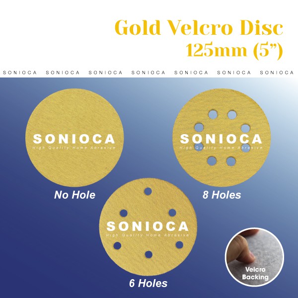 [Ready Stock] Gold Yellow Velcro Sanding Disc Sandpaper Disc 125mm / 5 Inch 5" plain disc 6 holes 8 holes sand disc