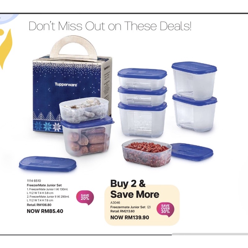 Tupperware tupperware set of 2 small freezer mate containers 650 ml  capacity by tupperware