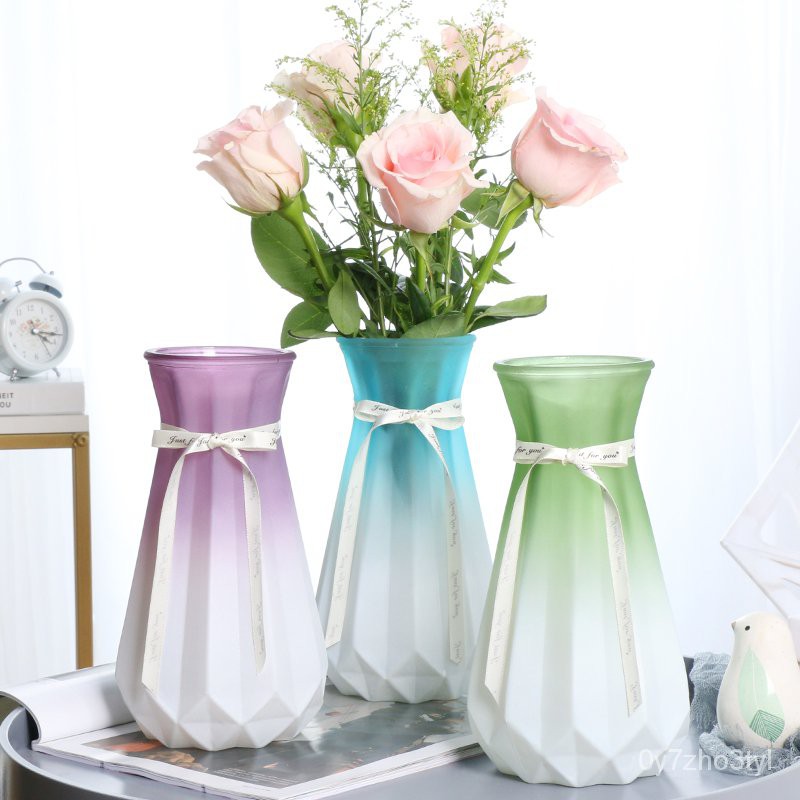 Buy Vase 现代简约大号玻璃花瓶彩色水培百合玫瑰双色花瓶摆件创意插花花瓶 Seetracker Malaysia