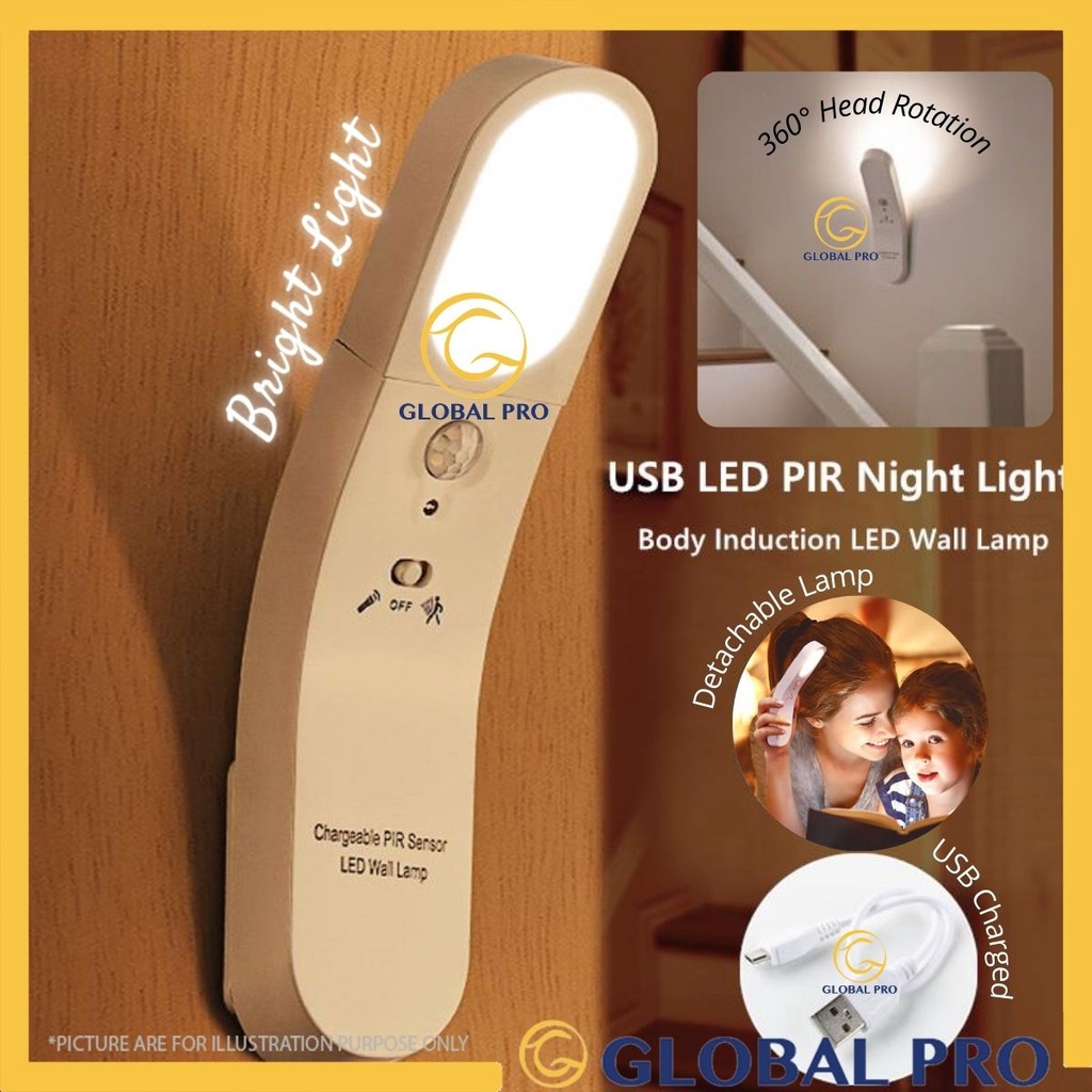Torchlight + PIR Motion Sensor LED Night Light Rechargeable Light for Bedroom Hallway Kitchen Stairs Lampu Malam 818