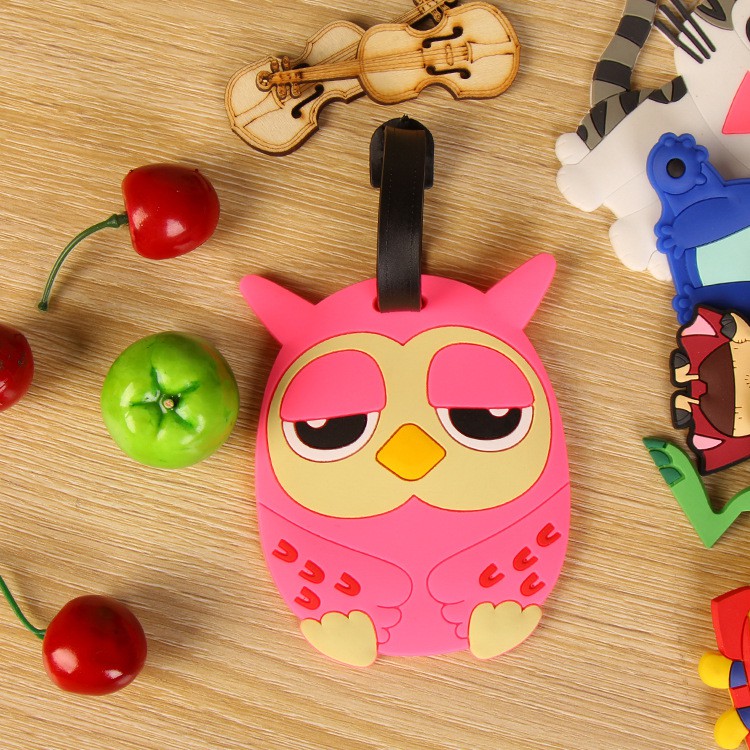 Cute Pink Owl Luggage Tag