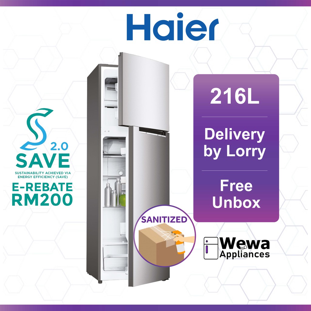 [Sanitized] Haier 216L 2 Door Top Mount Refrigerator Fridge Peti Ais Peti Sejuk HRF238H
