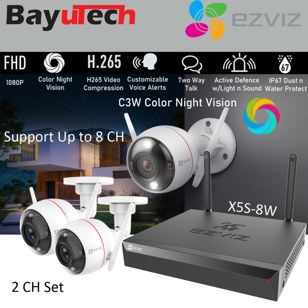 EZVIZ Outdoor Surveillance System Wireless Kit X5S 8W + C3W 1080P Color