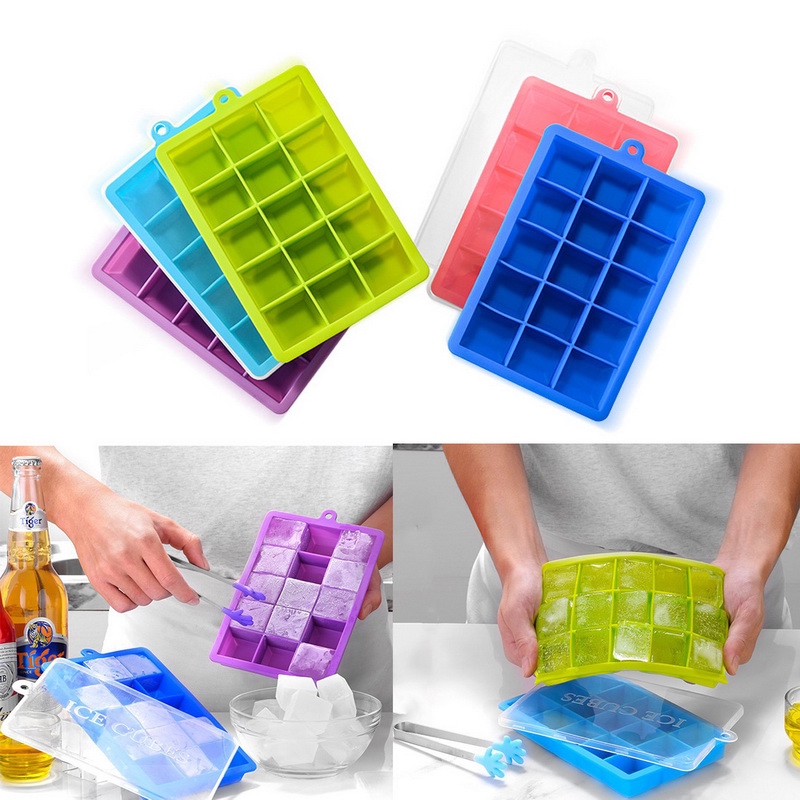 15 Grid Ice Cube Large Silicone Trays With Lid Ice Jelly Maker Molds For Whisky Cocktail Cola 1pc Shopee Malaysia