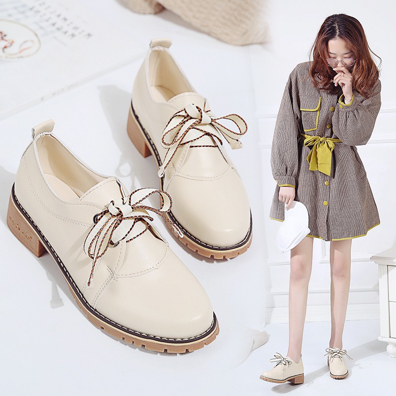 Spot Express Fashion Women's Shoes Women's Trendy Shoes New Middle Heel Korean Version Versatile Plus Velvet Shoes British Small Leather Shoes Women's Shoes Autumn Shoes ins