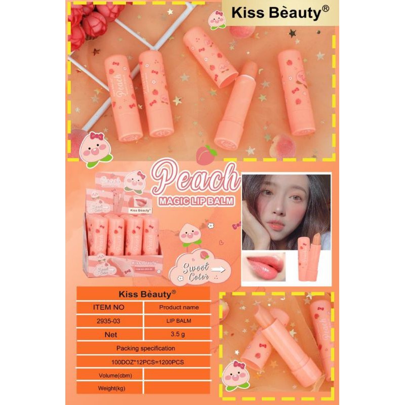 Kiss Bèauty® Peach MAGIC LIP BALM Kiss Beauty Suwoet O Color: Kiss Bèauty® ITEM NO Product name 2935-03 LIP BALM