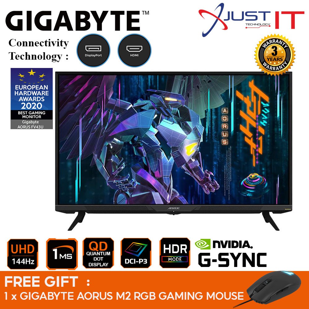 [ REDUCTION MYR 100.00 ] Gigabyte aorus fv43u uhd quantum 144hz 1ms hdr