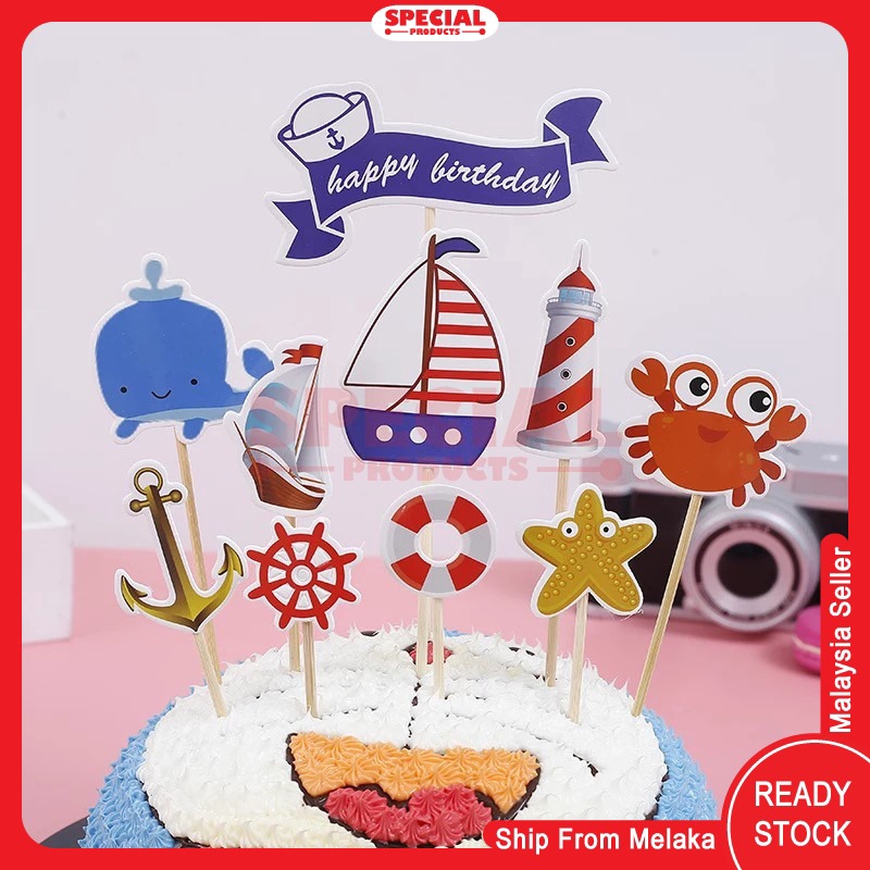 Ready Stock Sailor Starfish Beach Ocean Theme Cake Decoration