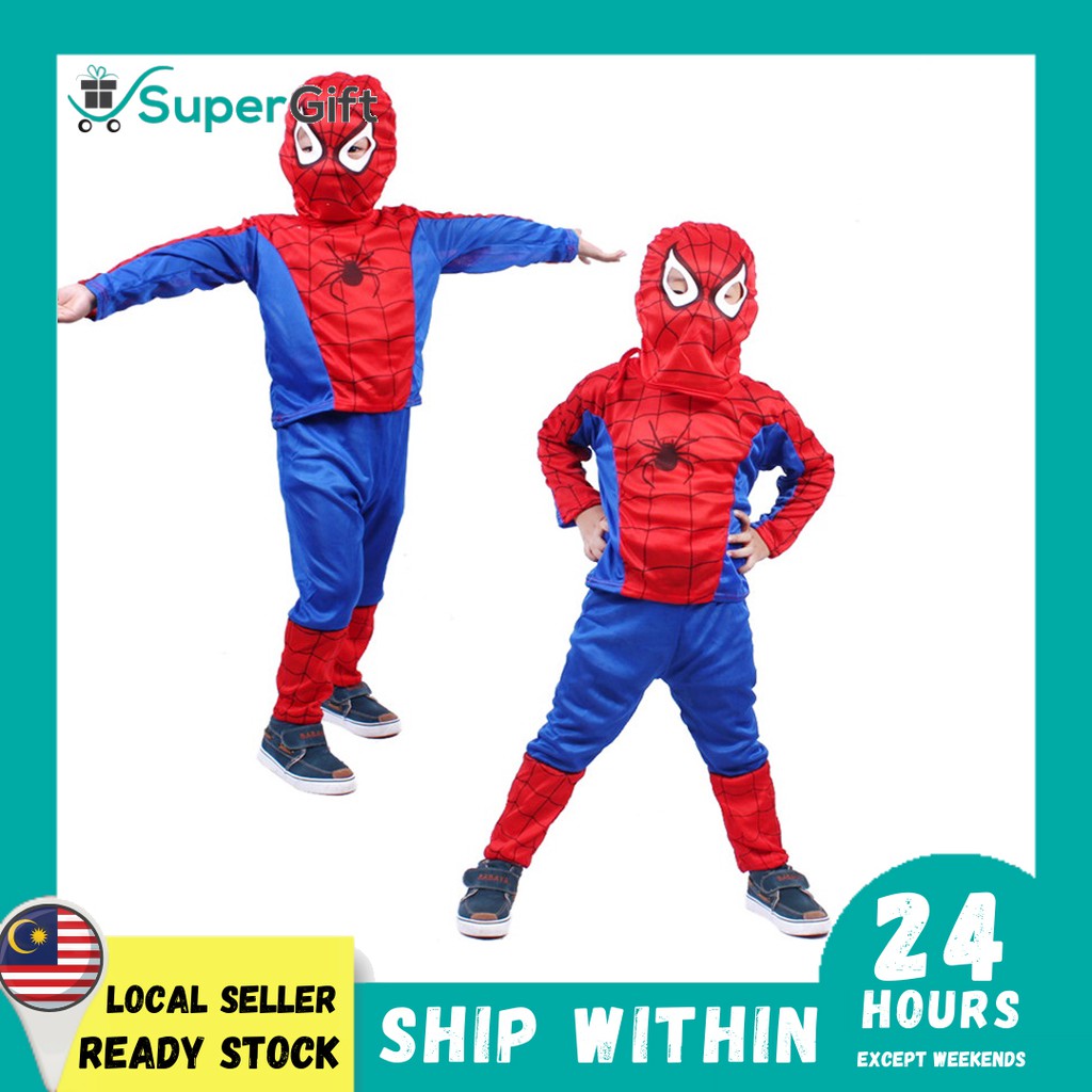 Kids Spiderman Superhero Costume Full Set Baju Seluar + Mask Baju ...
