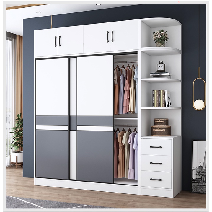 6.5FT 3 Door Minimalist Wardrobe Sliding Door Wardrobe With